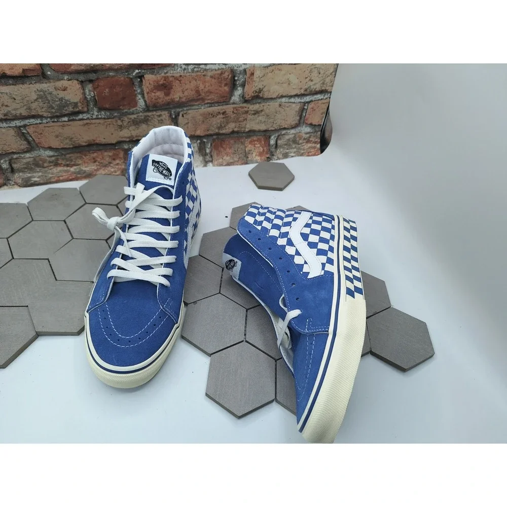 Vans Sk8-Hi Checkerboard Sidewall Classic Blue White Men Sz 10 Awake NY Style
